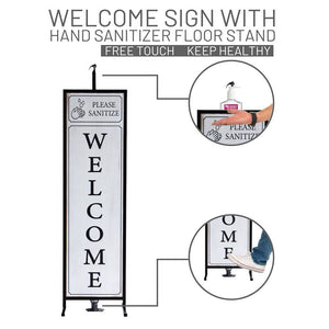 Welcome Sign with Floor Standing Foot Pedal Hand Sanitizer Dispenser Stand 48-Inch (White)