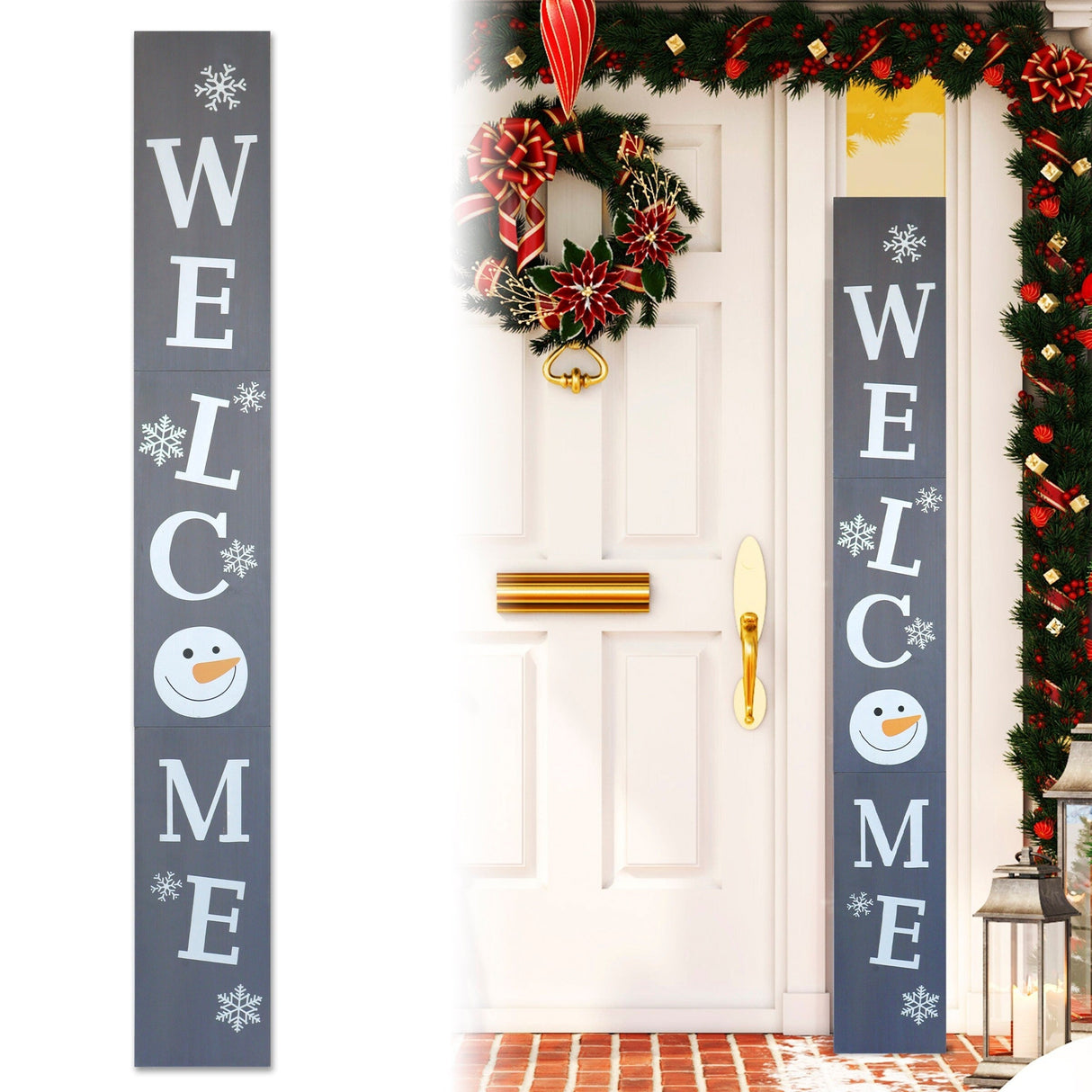 72in Snowman Welcome Sign for Front Door - Christmas Porch Decorations, Modern Farmhouse Welcome Sign for Front Porch