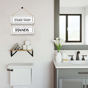 Wash Your Hands Wall Decor Sign, Reversible Farmhouse Sign for Living Romm/ Bathroom