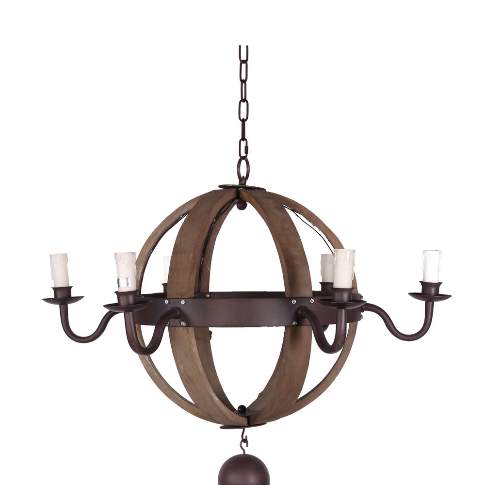 Wood and metal sphere chandelier