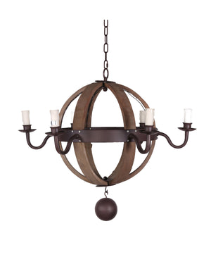 Wood and metal sphere chandelier