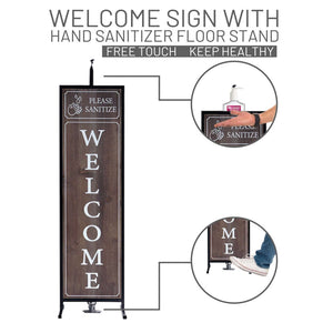 Welcome Sign with Floor Standing Foot Pedal Hand Sanitizer Dispenser Stand 48-Inch (Brown)