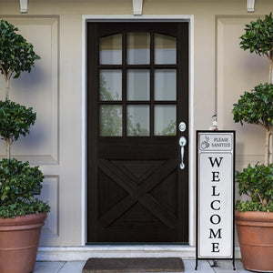 Welcome Sign with Floor Standing Foot Pedal Hand Sanitizer Dispenser Stand 48-Inch (White)