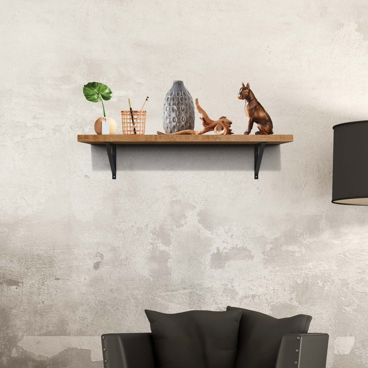 Foster Metal Triangle Shelf Bracket, Wall Mounted Shelving Brackets for Rustic Decors, Set of 2  (Black)