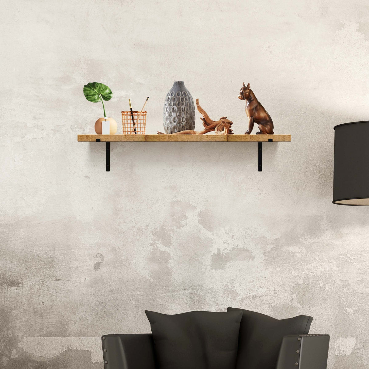 Foster Metal Shelf Bracket, Wall Mounted Shelving Brackets for Rustic Decors, Set of 2  (Black)