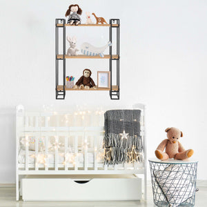 30H Wood and Black Metal Wall-Mount Display Shelf, Wall Shelves Organizer