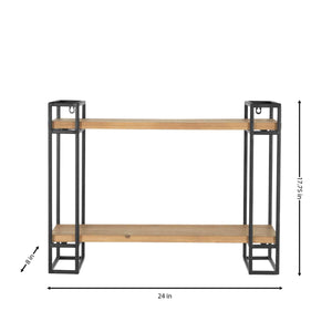 18H Wood and Black Metal Wall-Mount Display Shelf, Wall Shelves Organizer