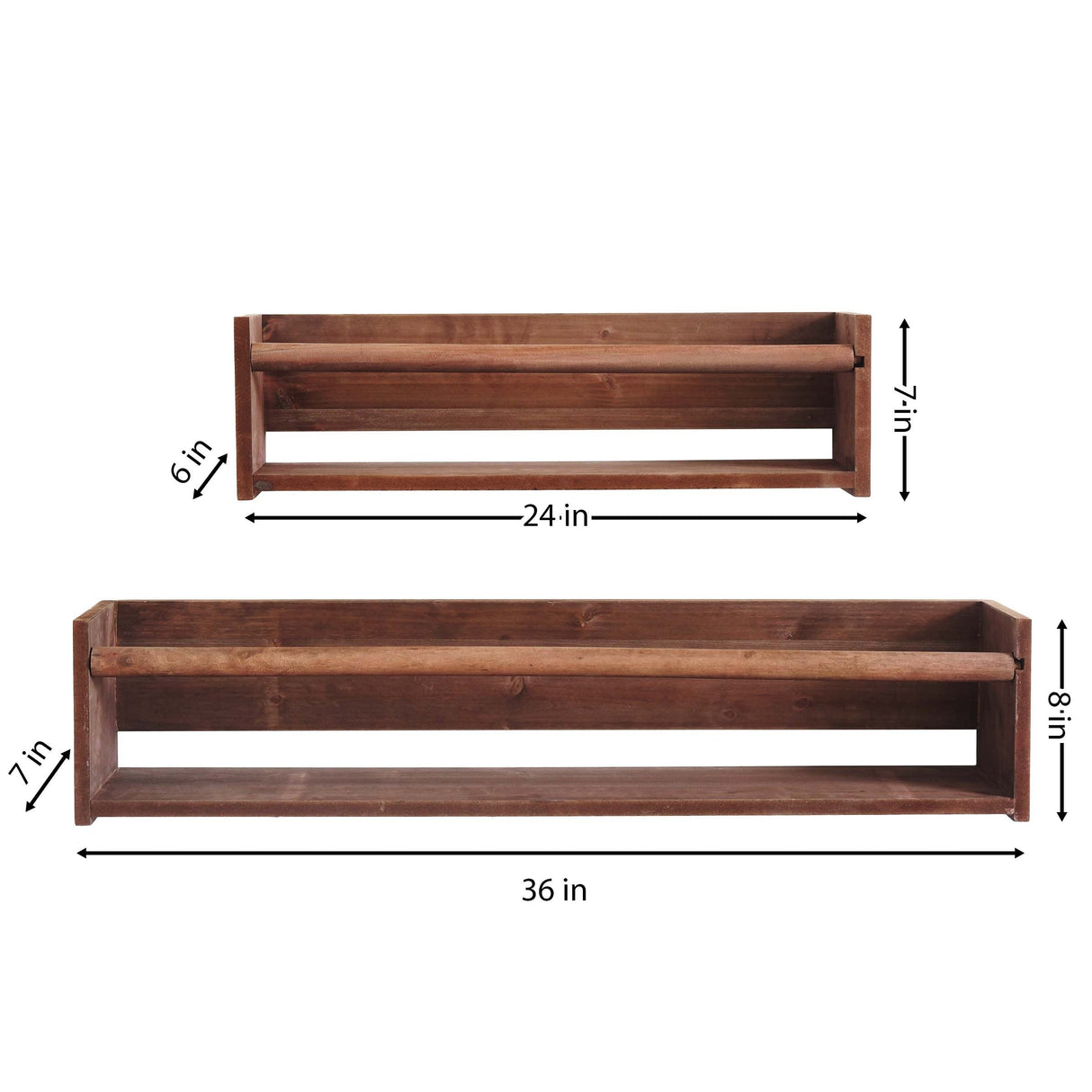 Wood Floating Wall Shelves Set of 2, Wall Shelves Organizer (Dark Stain)