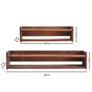 Wood Floating Wall Shelves Set of 2, Wall Shelves Organizer (Dark Stain)