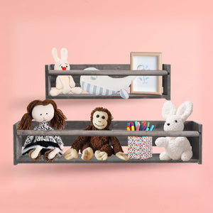 Wood Floating Wall Shelves Set of 2, Wall Shelves Organizer (Distressed Gray)