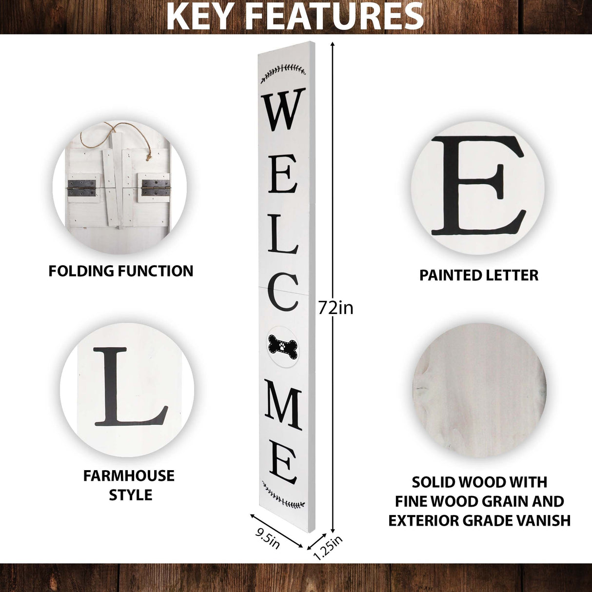 72in Outdoor Welcome Sign for Front Door with Dog Bone Paw, 6ft White Welcome Sign,Rustic Tall Welcome Sign for Front Porch Decor
