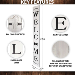 72in Outdoor Welcome Sign for Front Door with Dog Bone Paw, 6ft White Welcome Sign,Rustic Tall Welcome Sign for Front Porch Decor