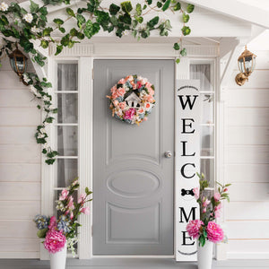 72in Outdoor Welcome Sign for Front Door with Dog Bone Paw, 6ft White Welcome Sign,Rustic Tall Welcome Sign for Front Porch Decor