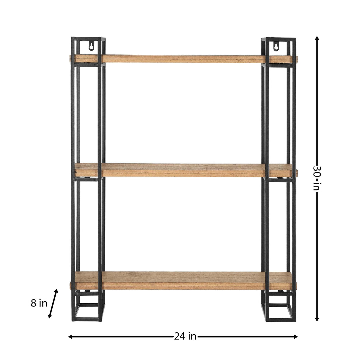 30H Wood and Black Metal Wall-Mount Display Shelf, Wall Shelves Organizer