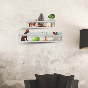 Wood Floating Wall Shelves Set of 2, Wall Shelves Organizer (White)