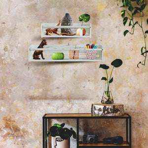 Wood Floating Wall Shelves Set of 2, Wall Shelves Organizer (White)