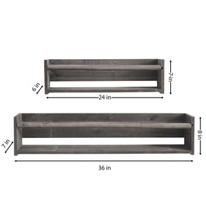 Wood Floating Wall Shelves Set of 2, Wall Shelves Organizer (Distressed Gray)