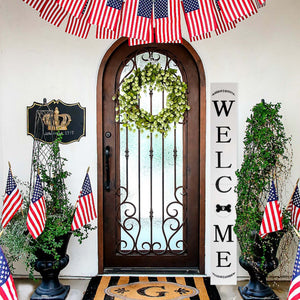 72in Outdoor Welcome Sign for Front Door with Dog Bone Paw, 6ft White Welcome Sign,Rustic Tall Welcome Sign for Front Porch Decor