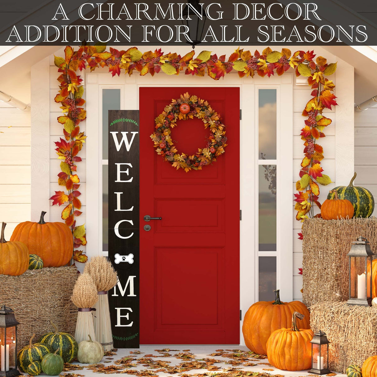 72in Outdoor Welcome Sign for Front Door with Dog Bone Paw, 6ft Brown Welcome Sign,Rustic Tall Welcome Sign for Front Porch Decor