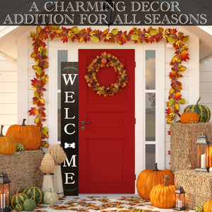 72in Outdoor Welcome Sign for Front Door with Dog Bone Paw, 6ft Brown Welcome Sign,Rustic Tall Welcome Sign for Front Porch Decor