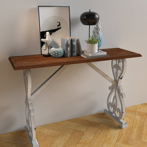 Solid Wood Baxter Console Table, Distressed White and Natural