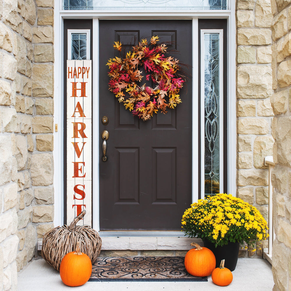 72in Outdoor Happy Harvest Rustic Craft Porch Sign for Front Door, 6ft Vertical Wooden Welcome Sign for Front Porch