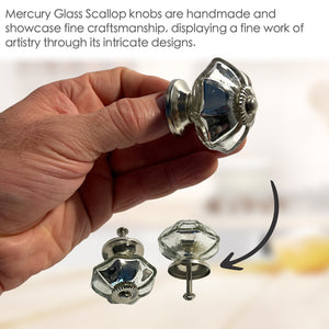 Mercury Glass Scallop Cabinet Knobs 6 Pack Knobs for Cabinets and Drawers, Closet Door Knobs, Drawer Pulls and Knobs with Mounting Screws