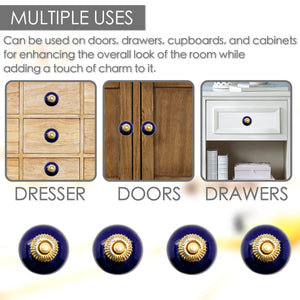 Ceramic Disk Cobalt Blue Cabinet Knobs 6 Pack Knobs for Cabinets and Drawers, Closet Door Knobs, Drawer Pulls and Knobs with Mounting Screws