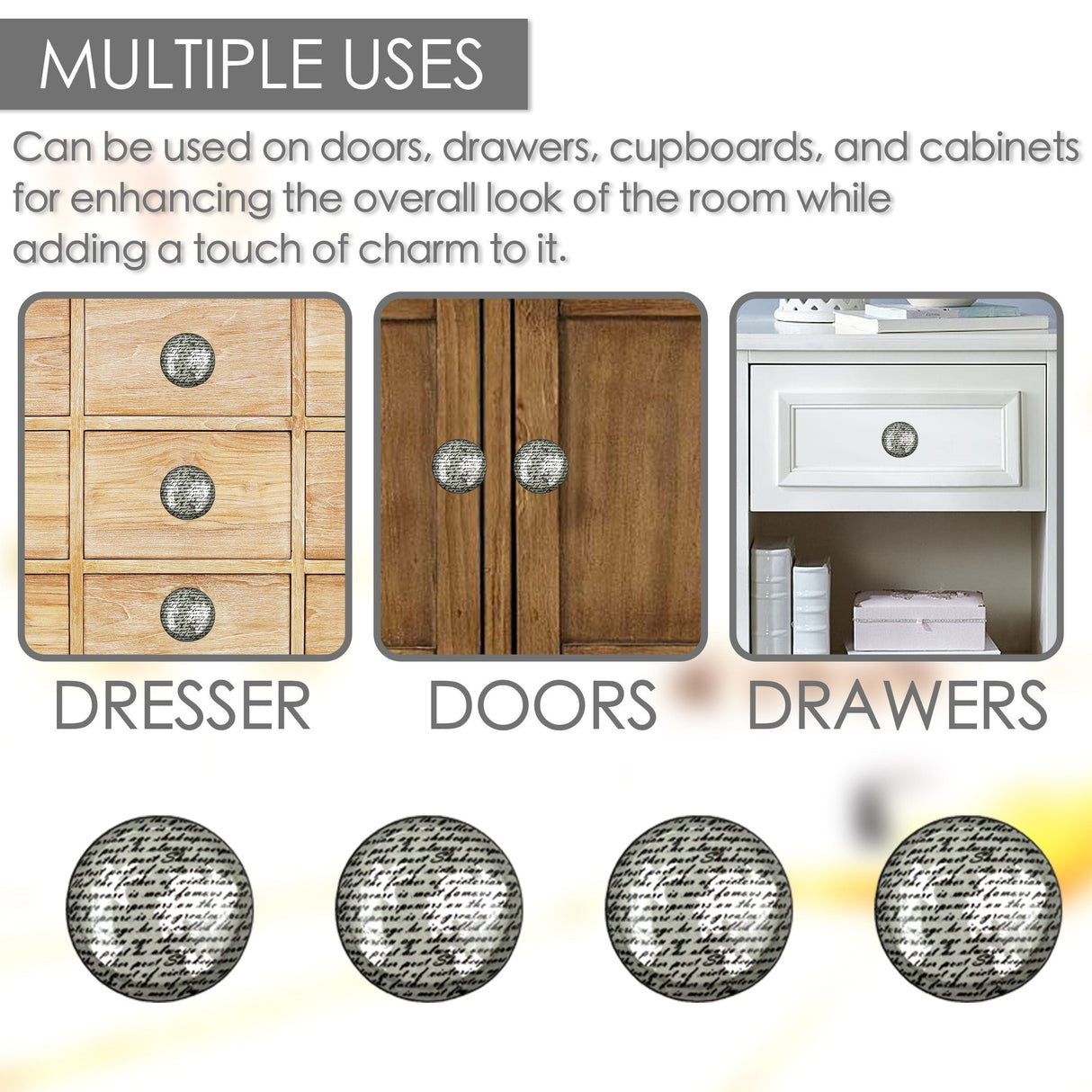 Ceramic Script Cabinet Knobs 6 Pack Knobs for Cabinets and Drawers, Closet Door Knobs, Drawer Pulls and Knobs with Mounting Screws