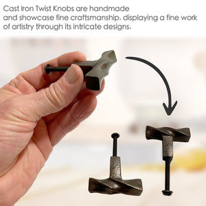 Cast Iron Twist Cabinet Knobs 6 Pack Knobs for Cabinets and Drawers, Closet Door Knobs, Drawer Pulls and Knobs with Mounting Screws