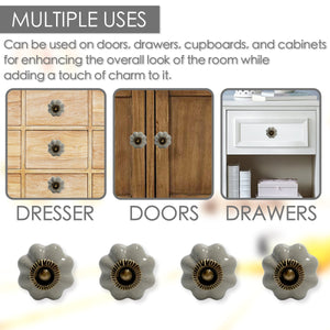 Gray Ceramic Scallop Cabinet Knobs 6 Pack - Elegant Drawer Pulls, Closet Door Knobs, Cupboard Handles with Mounting Screws for Cabinets