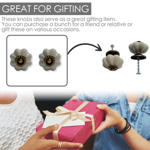 Gray Ceramic Scallop Cabinet Knobs 6 Pack - Elegant Drawer Pulls, Closet Door Knobs, Cupboard Handles with Mounting Screws for Cabinets