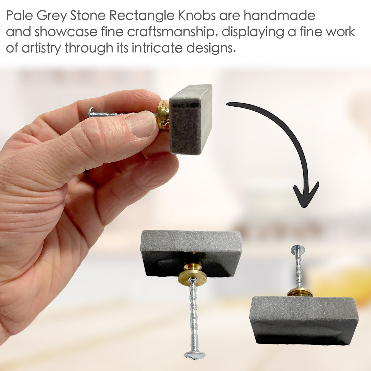 Stone Brick Cabinet Knobs 6 Pack Knobs for Cabinets and Drawers, Closet Door Knobs, Drawer Pulls and Knobs with Mounting Screws (Grey)