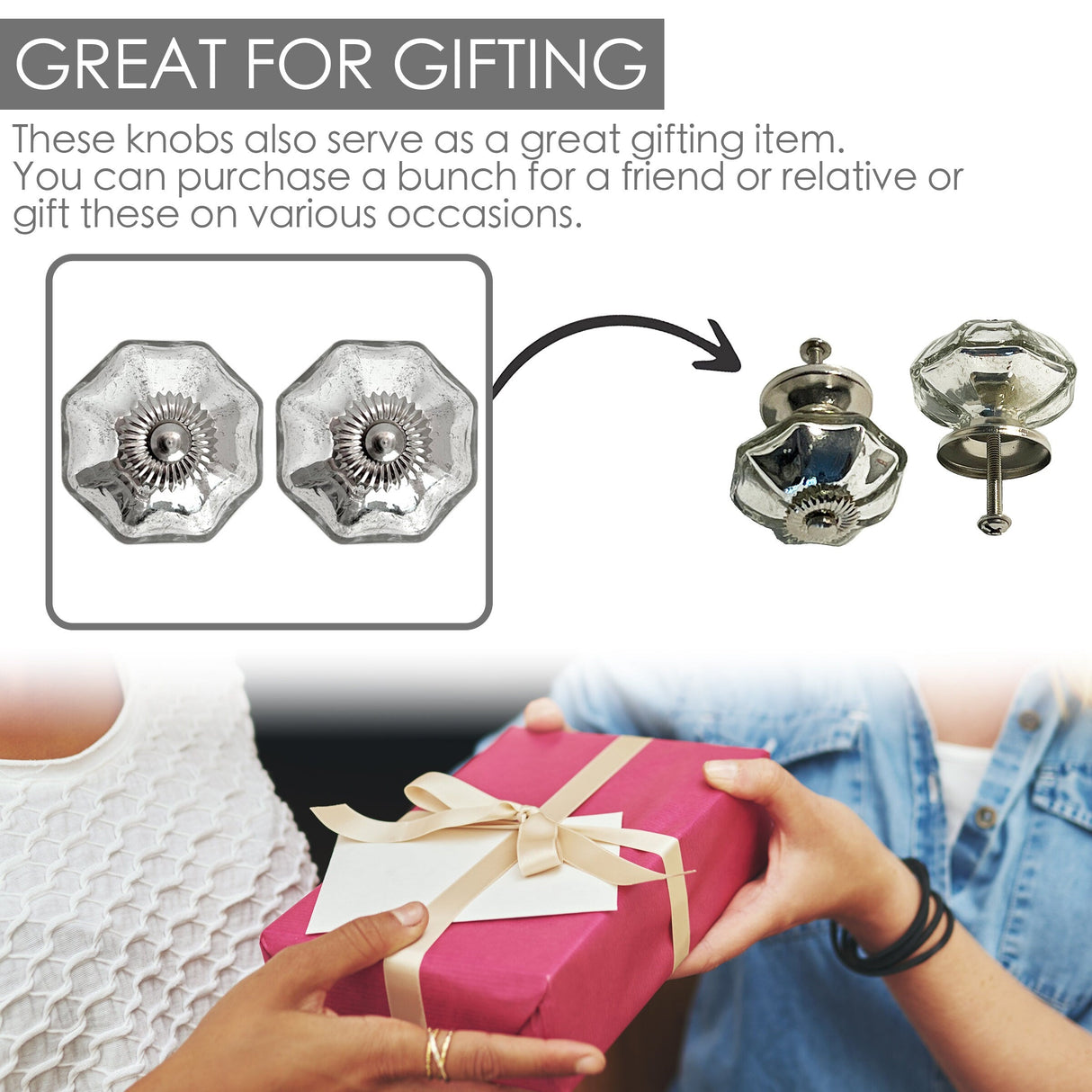 Mercury Glass Scallop Cabinet Knobs 6 Pack Knobs for Cabinets and Drawers, Closet Door Knobs, Drawer Pulls and Knobs with Mounting Screws
