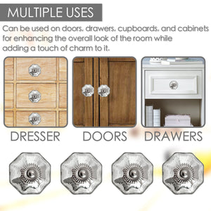 Mercury Glass Scallop Cabinet Knobs 6 Pack Knobs for Cabinets and Drawers, Closet Door Knobs, Drawer Pulls and Knobs with Mounting Screws
