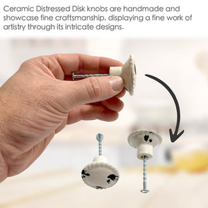 Ceramic Distressed Disk Cabinet Knobs 6 Pack Knobs for Cabinets and Drawers, Closet Door Knobs,  Drawer Pulls and Knobs with Mounting Screws