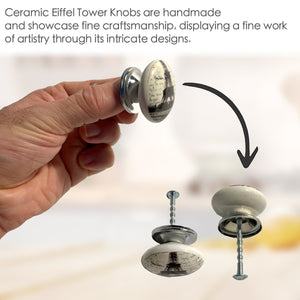 Ceramic Eiffel Tower Cabinet Knobs 6 Pack Knobs for Cabinets and Drawers, Closet Door Knobs, Drawer Pulls and Knobs with Mounting Screws