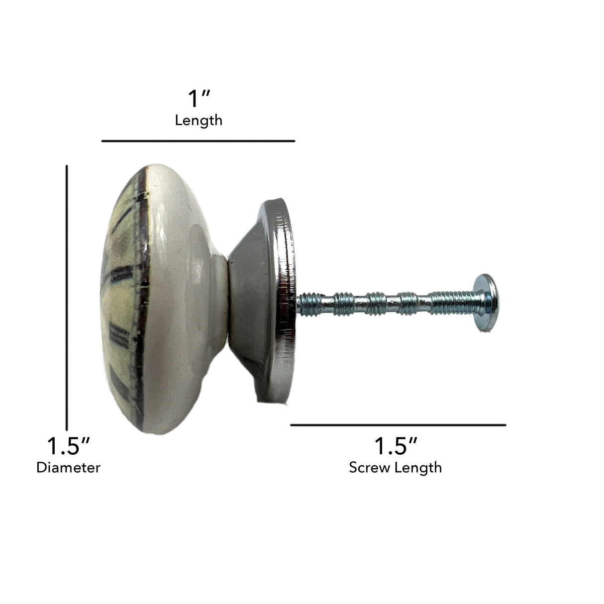 Ceramic Clock Face Cabinet Knobs 6 Pack Knobs for Cabinets and Drawers, Closet Door Knobs, Drawer Pulls and Knobs with Mounting Screws