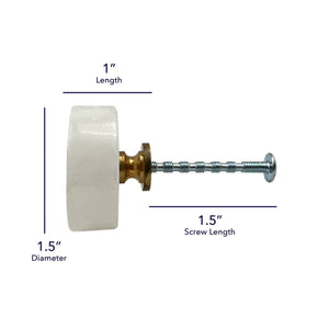 Stone Disk Knob Cabinet Knobs 6 Pack Knobs for Cabinets and Drawers, Closet Door Knobs, Drawer Pulls and Knobs with Mounting Screws (White)