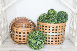 Set of 3 Woven Storage Baskets with Metal Decor Band
