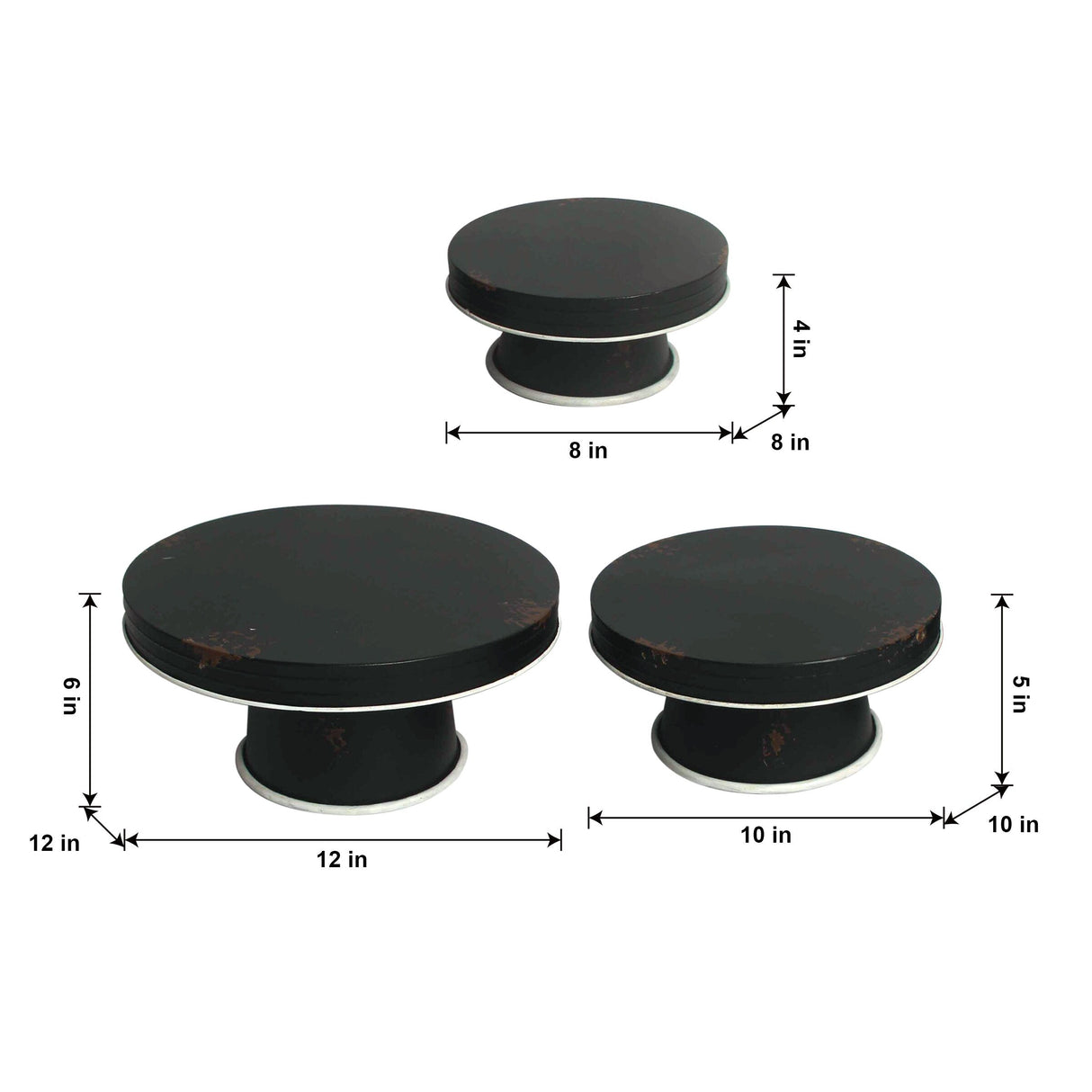 Black Distressed Enamel Pedestal Server Set - 3 Piece Farmhouse Decor