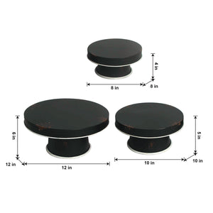 Black Distressed Enamel Pedestal Server Set - 3 Piece Farmhouse Decor