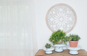 White Distressed Enamel Pedestal Server Set - 3 Piece Farmhouse Decor