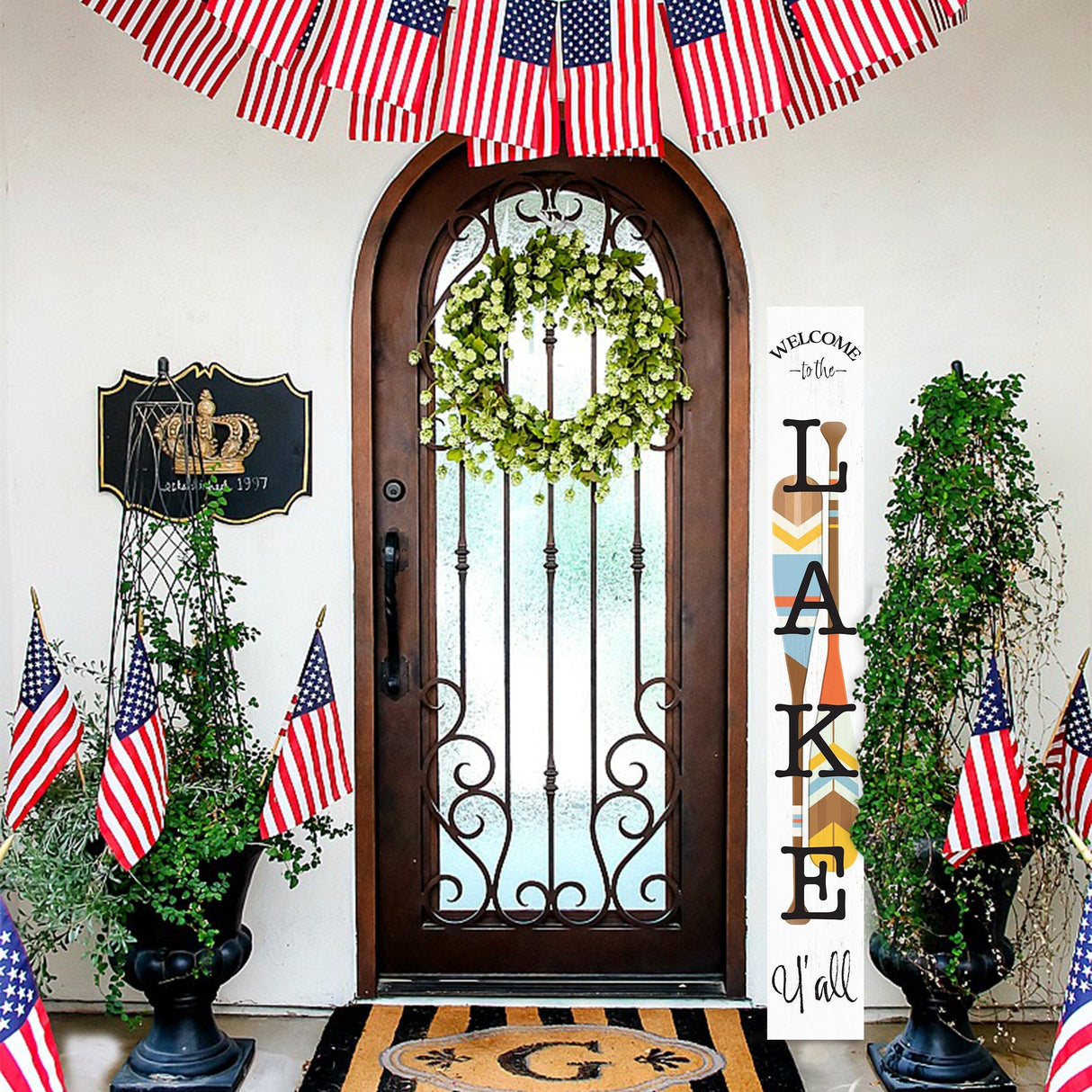 72In Welcome To The Lake Wooden Porch Sign,Summer Rustic Porch Sign For Porch/Patio