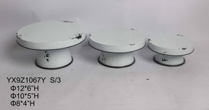 White Distressed Enamel Pedestal Server Set - 3 Piece Farmhouse Decor