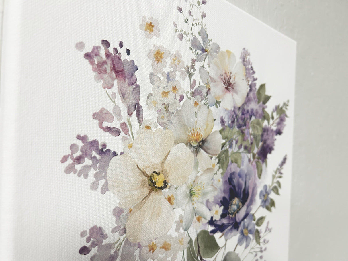 12in Spring Floral Paint Set of 3 - Watercolor Spring Flowers, Purple Watercolor Flowers Paint Wall Art