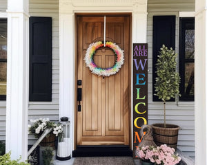 72in LGBT Welcome Sign | Front Door Porch Decor | Giant Brown Board | Inclusive Home Decoration