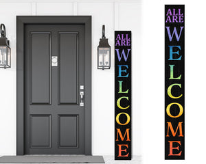72in Welcome Sign for Front Door | LGBT Pride Porch Decor | Giant Board Decoration | Inclusive Housewarming Gift | Modern Rustic Outdoor Wall Art