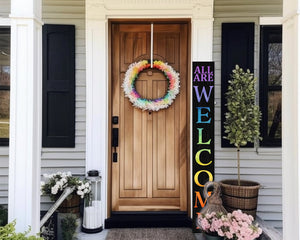 72in Welcome Sign for Front Door | LGBT Pride Porch Decor | Giant Board Decoration | Inclusive Housewarming Gift | Modern Rustic Outdoor Wall Art
