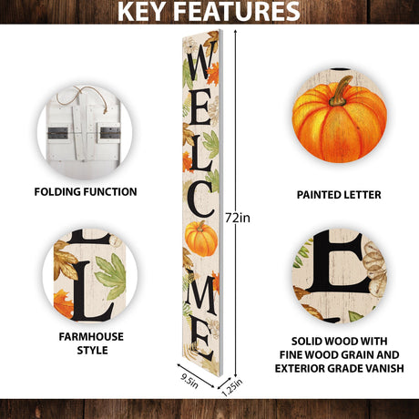 72in Fall Welcome Sign | Front Door Porch Decor | Wood Folding Giant Board